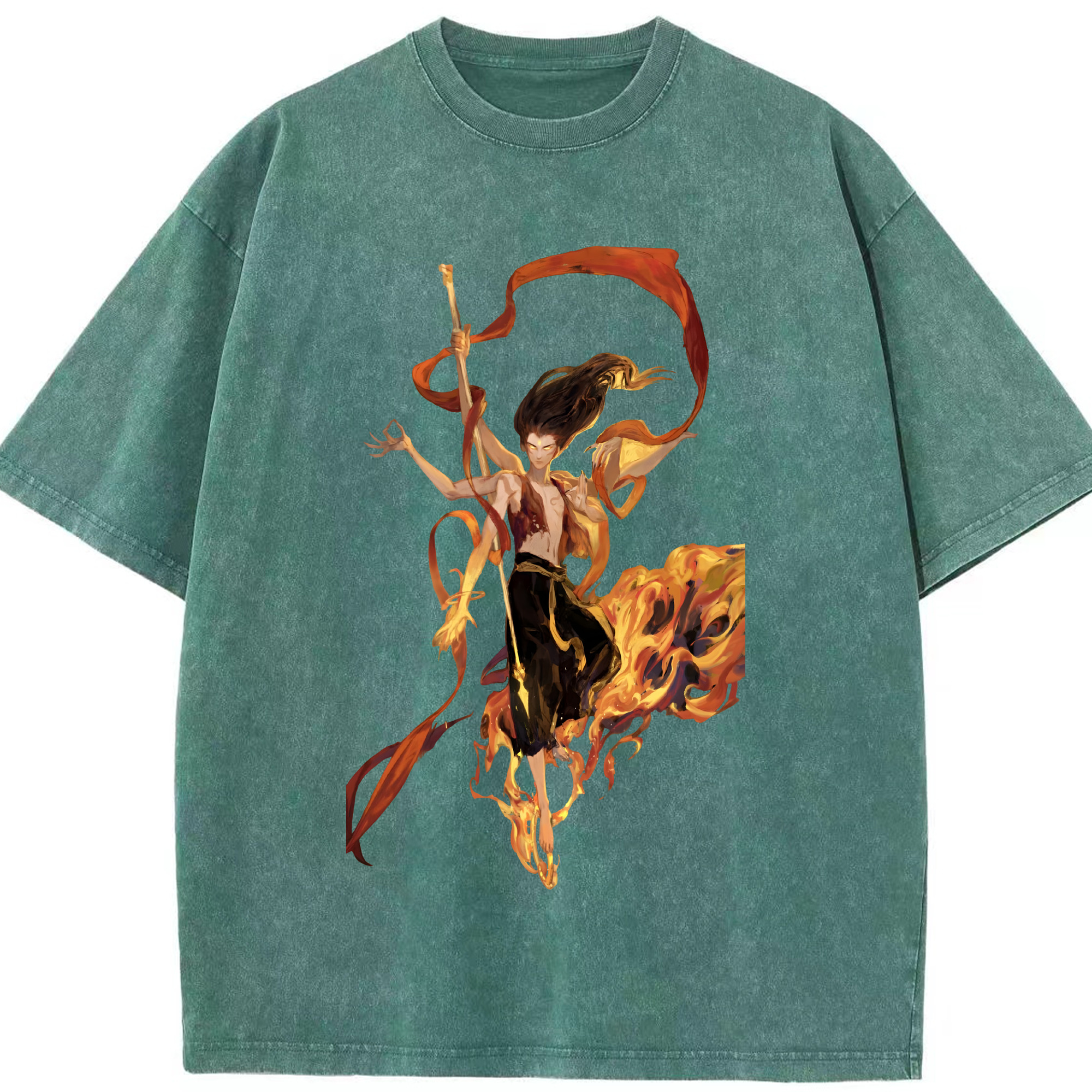 （画像用） Ne Zha 2 ナタ 魔童の大暴れ 綿100% ヴィンテージ風 半袖Tシャツ（フロントプリント）